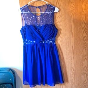 B Darlin Royal Blue Chiffon Midi Dress with Rhinestones